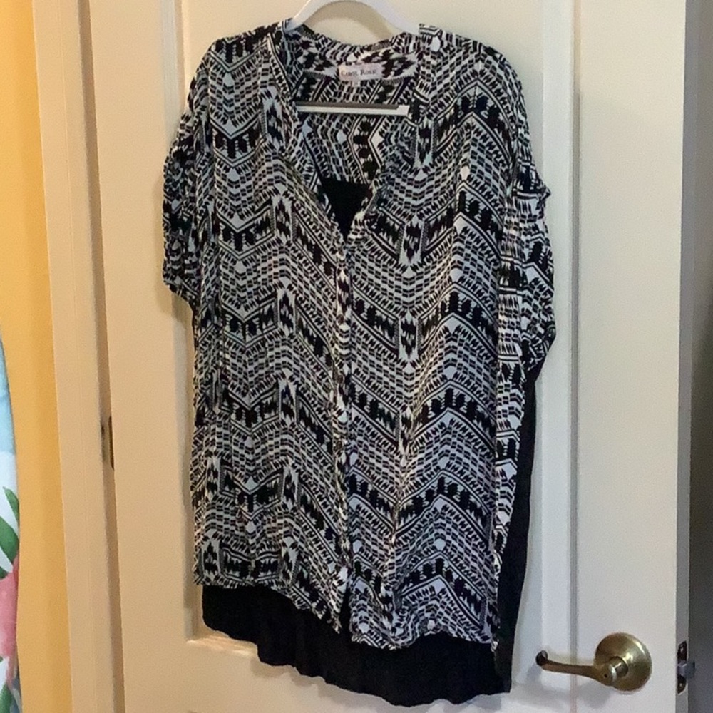 Carol Rose blouse black & white size 3X shirt sleeves Short business Loc bl ra 1